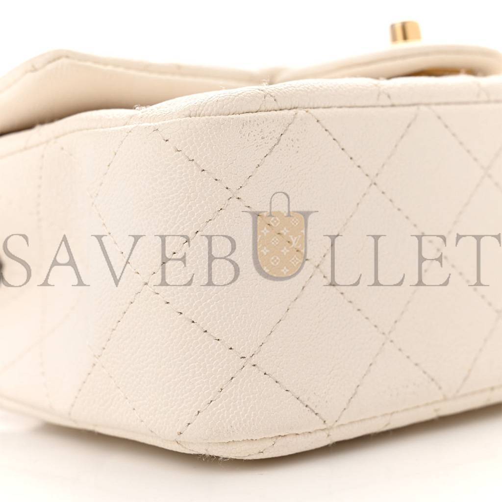 CHANEL MASTER  CAVIAR QUILTED MINI TOP HANDLE RECTANGULAR FLAP WHITE AS2431 (20*13*9cm)